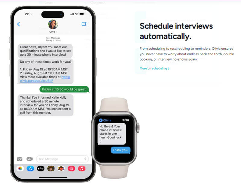 Schreenshot: Mobilephone mit Chatverlauf aus Paradox. Textnachricht auf Smartuhr
