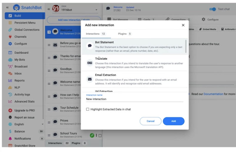 Instruktionen mit Snatchbot